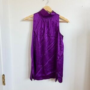 Massimo Dutti Purple Silk Sleeveless Mock Neck Top Y2K